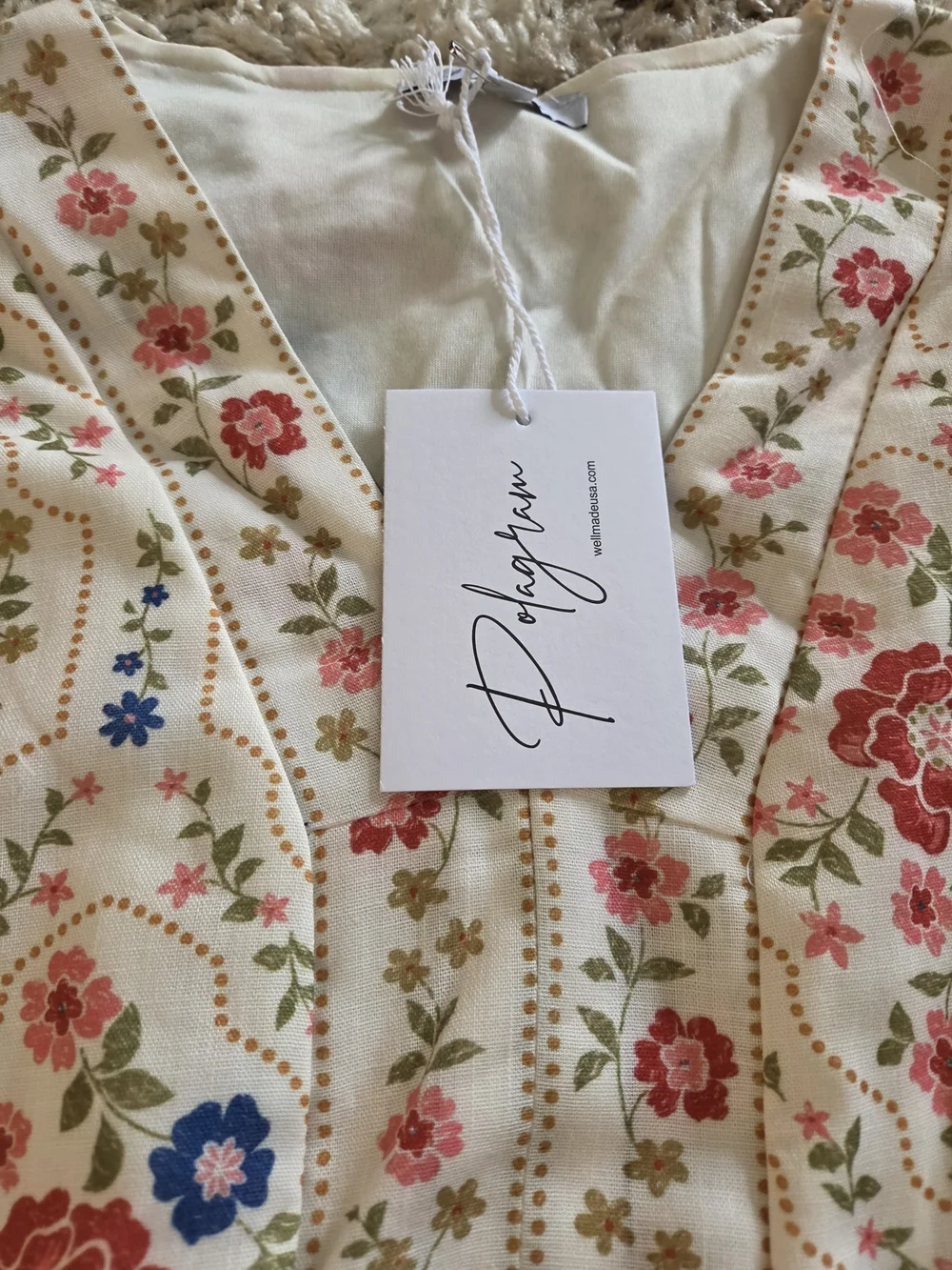 Cream Floral Maxi Dress with Pink & Blue Blooms and Waist Tie - Picture 4 of 6